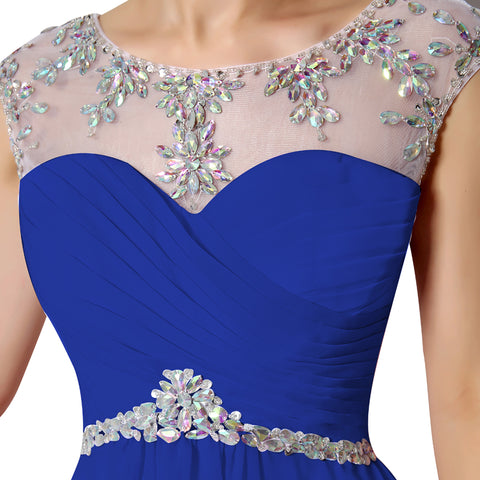 Stunning Blue Short Dress with Embellished Mesh Neckline and Waist - Prom Dress, SD218