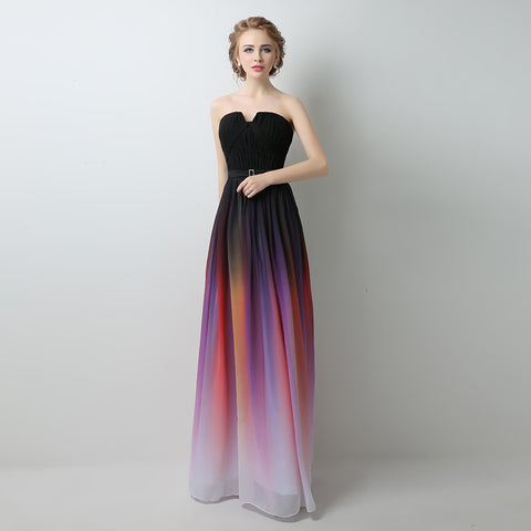 Stylish Strapless Ombre Long Evening Gown with Colorful Gradient Prom Dress, SD231