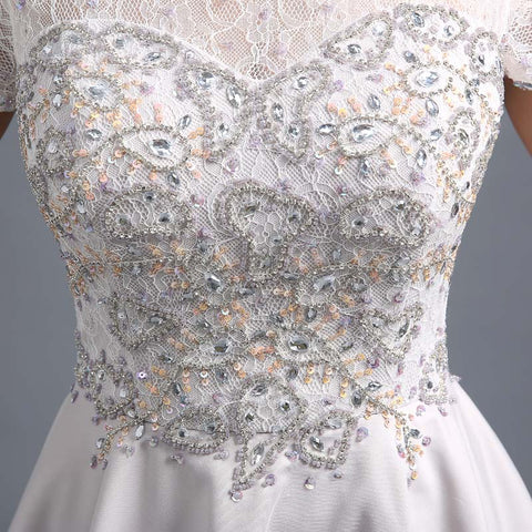 Exquisite Short - Sleeved Embellished Mermaid Evening Gown with Peplum Waist and Train Prom Dress, SD291