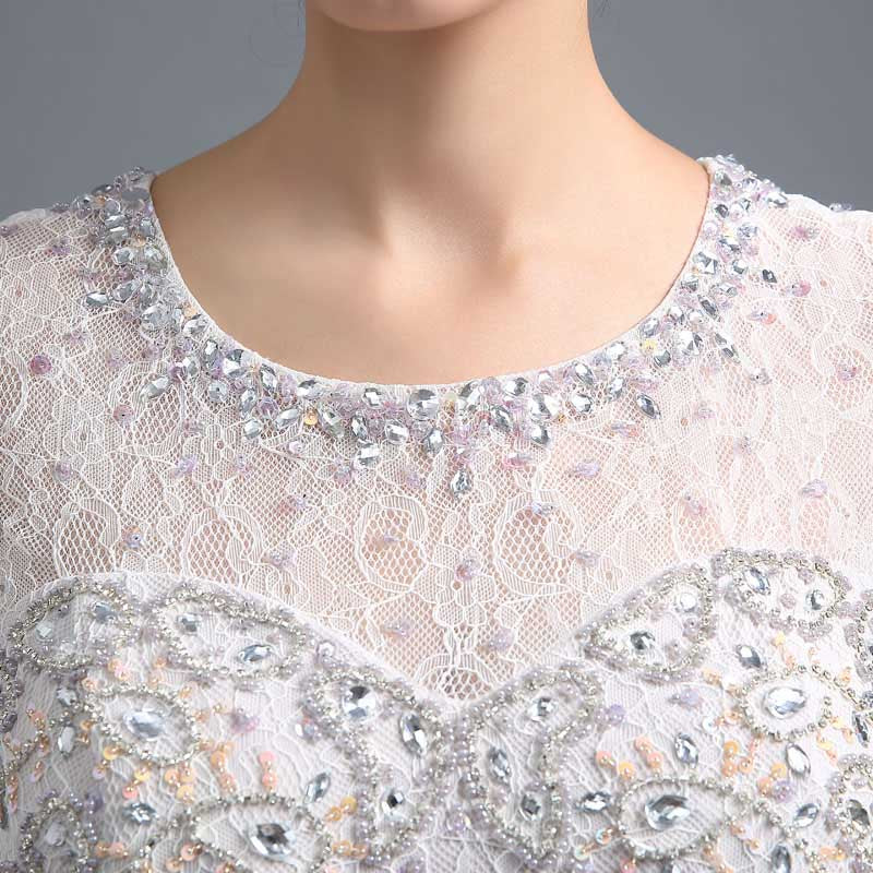 Exquisite Short - Sleeved Embellished Mermaid Evening Gown with Peplum Waist and Train Prom Dress, SD291