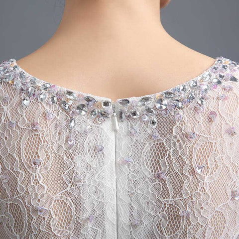 Exquisite Short - Sleeved Embellished Mermaid Evening Gown with Peplum Waist and Train Prom Dress, SD291