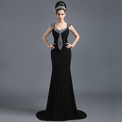 Glamorous Black Mermaid - Style Evening Gown with Crystal Embellishments Prom Dress, SD301