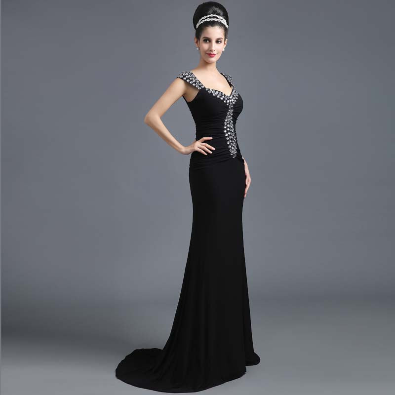 Glamorous Black Mermaid - Style Evening Gown with Crystal Embellishments Prom Dress, SD301