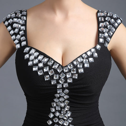 Glamorous Black Mermaid - Style Evening Gown with Crystal Embellishments Prom Dress, SD301