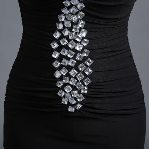 Glamorous Black Mermaid - Style Evening Gown with Crystal Embellishments Prom Dress, SD301