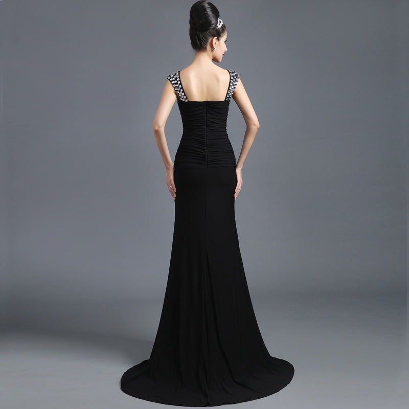Glamorous Black Mermaid - Style Evening Gown with Crystal Embellishments Prom Dress, SD301