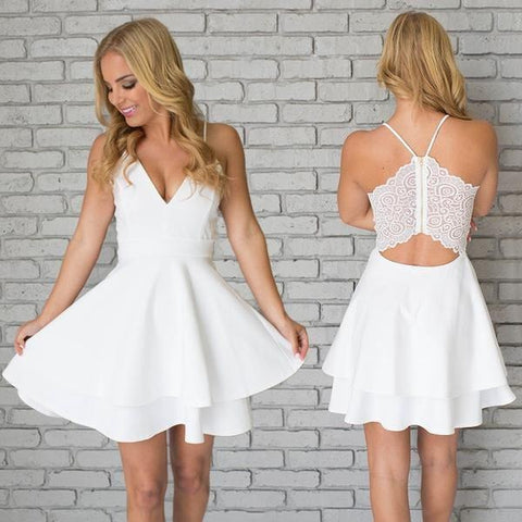 Simple V Neck Satin Spaghetti Straps  Homecoming Dresses for Teens