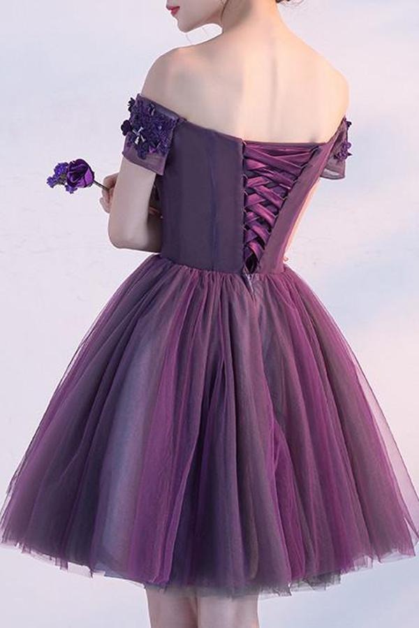 Simple Off Shoulder Tulle Short Homecoming Dress With Appliques