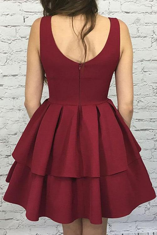 A-Line Scoop Neck Tiered Elastic Satin  Homecoming Dresses