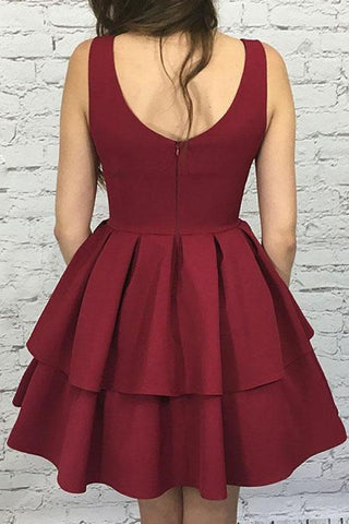 A-Line Scoop Neck Tiered Elastic Satin  Homecoming Dresses