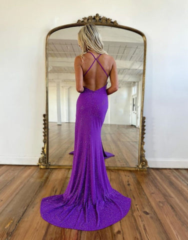 Deep V-Neck Sequins Mermaid Prom Dress With Slit
