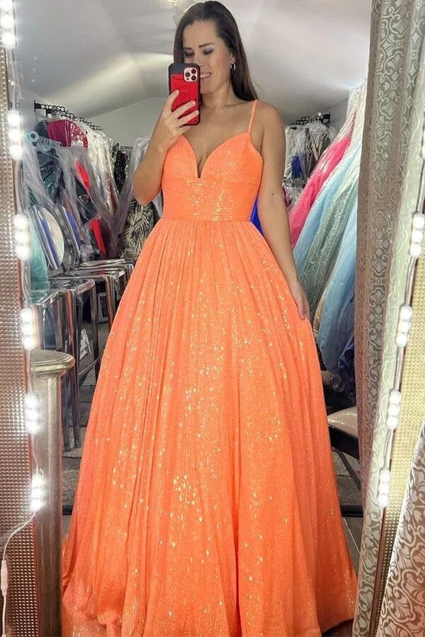 A-line V Neckline Spaghetti Straps  Prom Dresses With Pockets