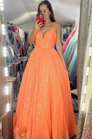 A-line V Neckline Spaghetti Straps  Prom Dresses With Pockets