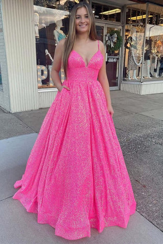 A-line V Neckline Spaghetti Straps  Prom Dresses With Pockets