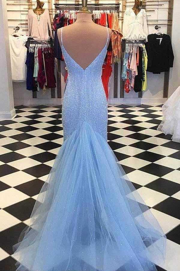 Mermaid Beaded Backless Evening Prom Dresses