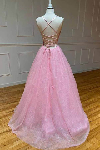 Shiny A-lineTulle  Spaghetti Straps Long Formal Prom Dresses