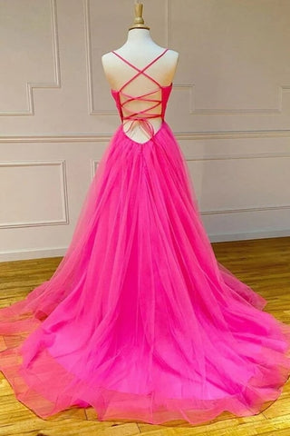 Simple Tulle A-line Long Formal Prom dresses With Slit