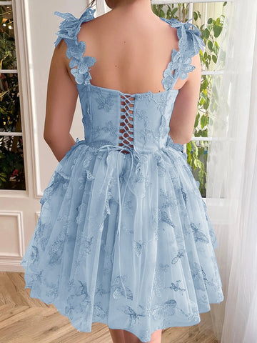 3D Butterflies Aline Tulle Short Prom Dresses