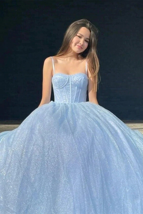 Sparkly A-line Spaghetti Straps Sweetheart Prom Dresses