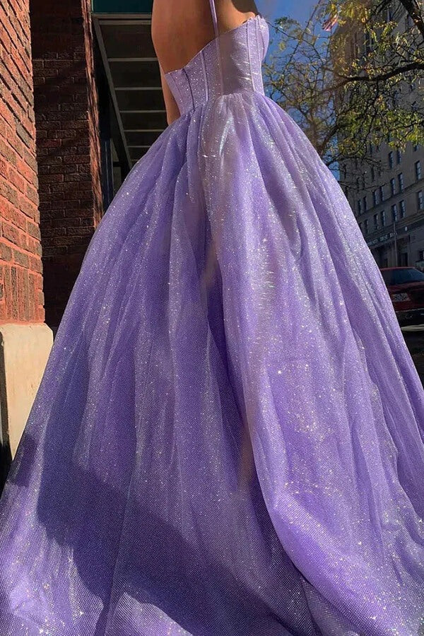 Sparkly A-line Spaghetti Straps Sweetheart Prom Dresses