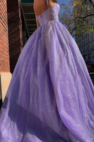 Sparkly A-line Spaghetti Straps Sweetheart Prom Dresses