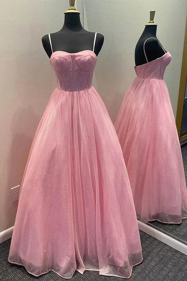 Sparkly A-line Spaghetti Straps Sweetheart Prom Dresses