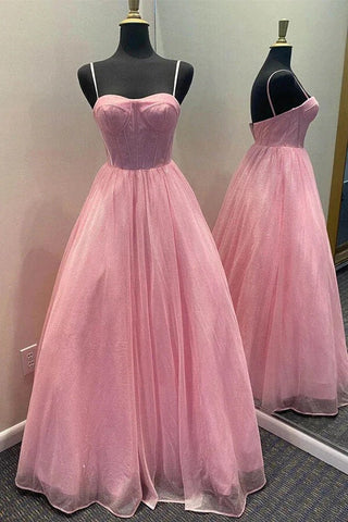 Sparkly A-line Spaghetti Straps Sweetheart Prom Dresses