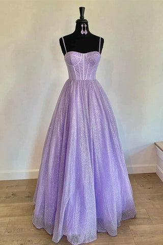 Sparkly A-line Spaghetti Straps Sweetheart Prom Dresses