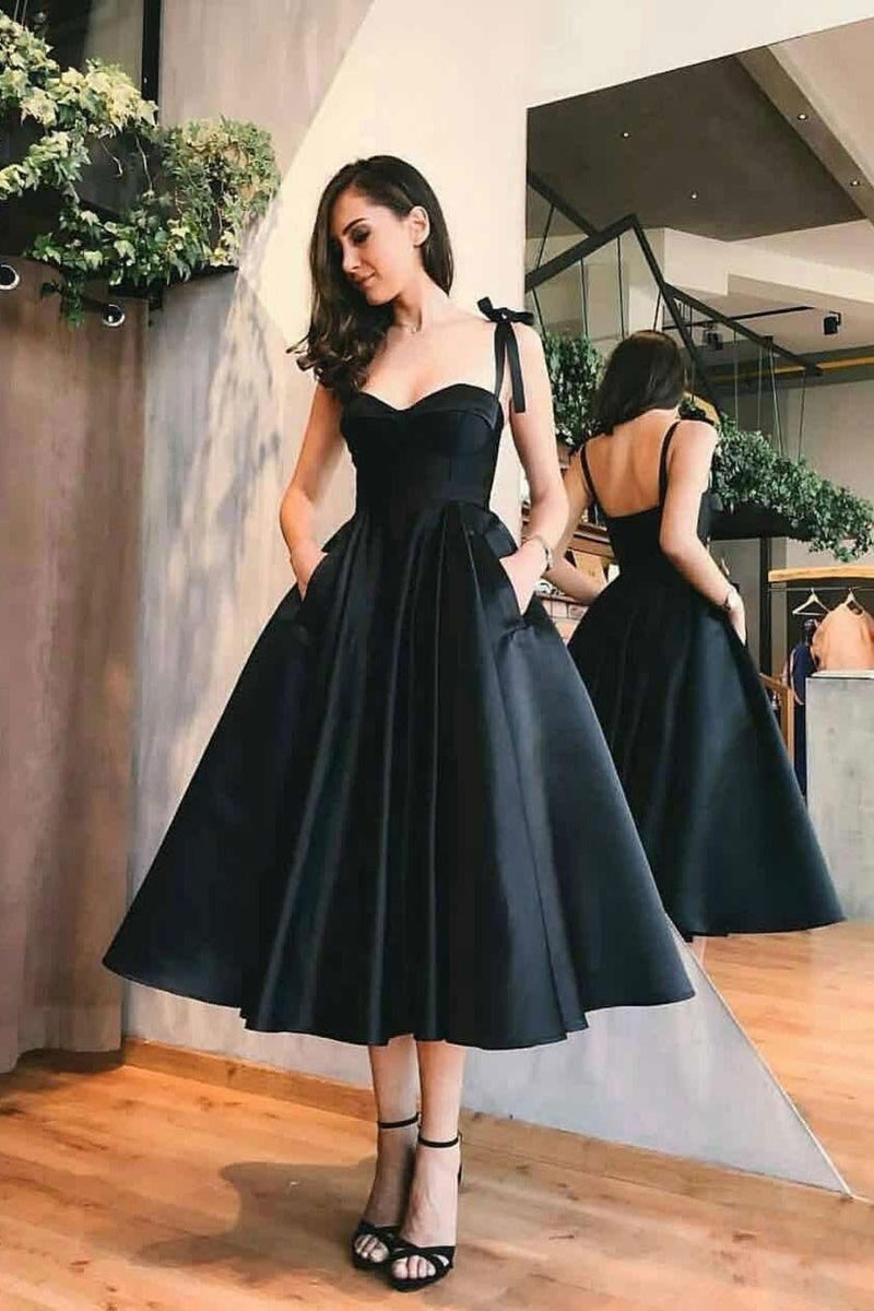 A line Tea Length Sweetheart Satin  Homecoming Dress