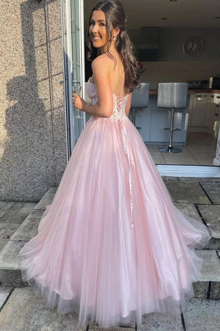 Sweetheart Pink Tulle Lace Long Prom Dress Pretty Party Dress