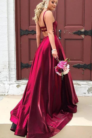 A-line Taffeta  Scoop Spaghetti Straps Long Prom Dresses With Pockets
