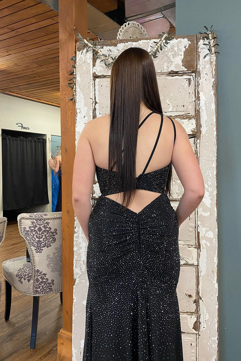 One Shoulder Beaded Jersey Mermaid Prom Dresses