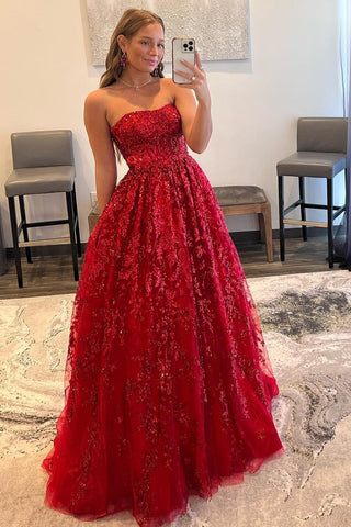 A-line Sequined Lace Long with Pockets Prom Dress