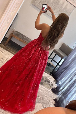 A-line Sequined Lace Long with Pockets Prom Dress