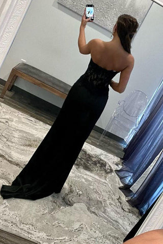 Lace Long Satin Sheath Sweetheart  Prom Dresses