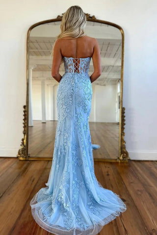 Lace Mermaid Strapless  Prom Dress With Appliques