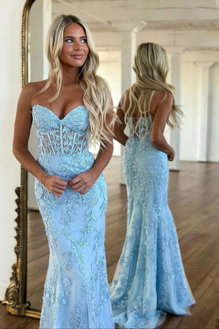 Lace Mermaid Strapless  Prom Dress With Appliques