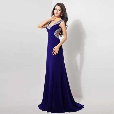 Glamorous Sleeveless Purple V - Neck Gown with Embellished Neckline Prom Dress,XU007
