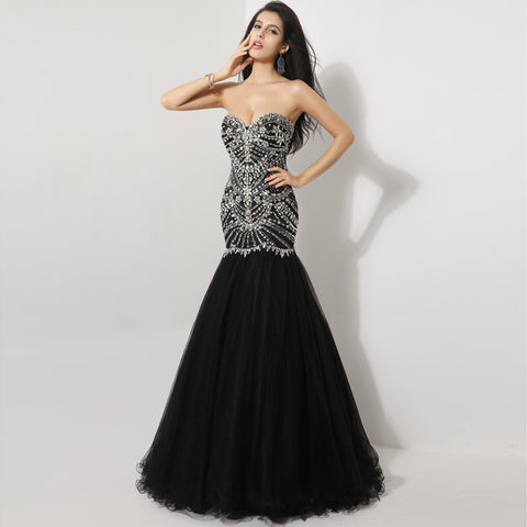 Glamorous Strapless Black Mermaid Gown with Crystal Embellishments Prom Dress, XU009