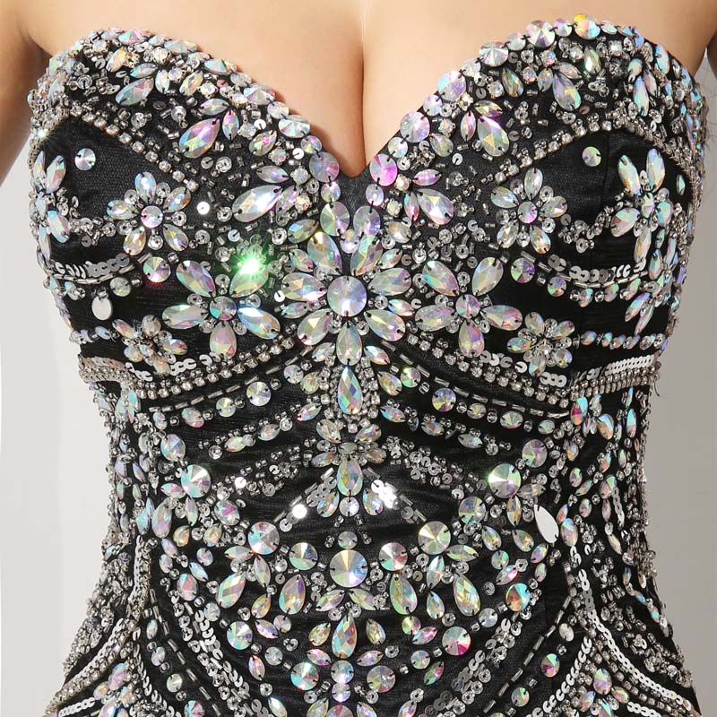 Glamorous Strapless Black Mermaid Gown with Crystal Embellishments Prom Dress, XU009