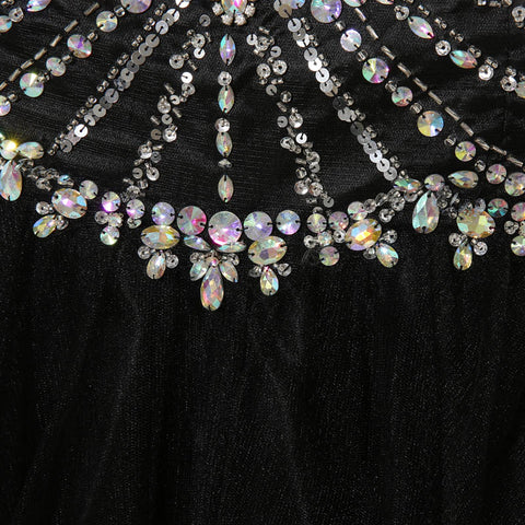 Glamorous Strapless Black Mermaid Gown with Crystal Embellishments Prom Dress, XU009