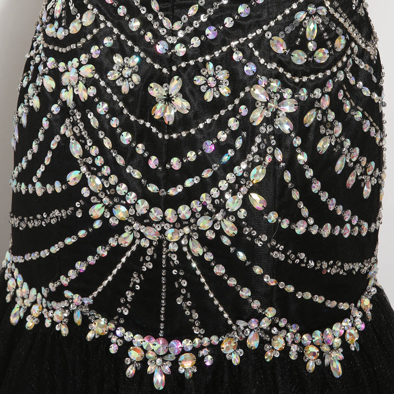 Glamorous Strapless Black Mermaid Gown with Crystal Embellishments Prom Dress, XU009