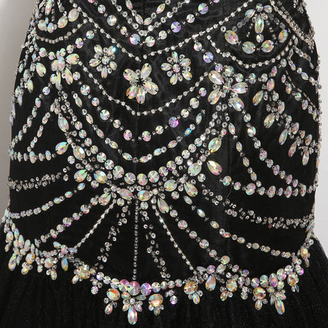 Glamorous Strapless Black Mermaid Gown with Crystal Embellishments Prom Dress, XU009