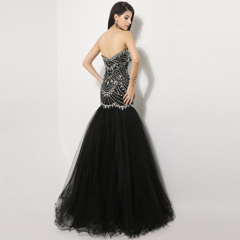 Glamorous Strapless Black Mermaid Gown with Crystal Embellishments Prom Dress, XU009