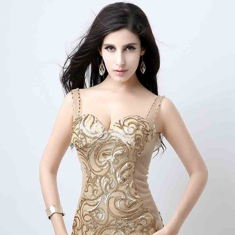 Glamorous Gold Strappy Embroidered Bodycon Mini Prom Dress, XU019