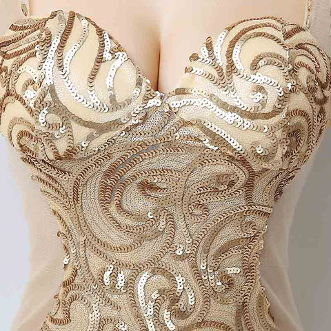 Glamorous Gold Strappy Embroidered Bodycon Mini Prom Dress, XU019