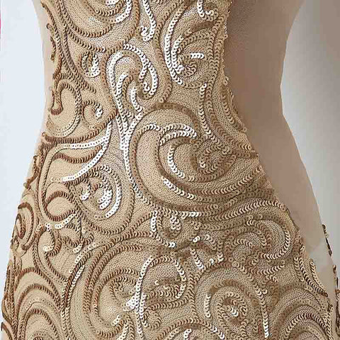 Glamorous Gold Strappy Embroidered Bodycon Mini Prom Dress, XU019