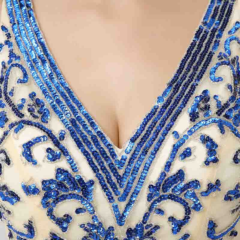 Elegant Sleeveless Mermaid Gown in Ivory Blue Floral Embroidery Prom Dress,XU027