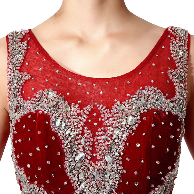 Gorgeous Sleeveless Burgundy Mermaid Gown with Silver Beaded Bodice Prom Dress,XU033