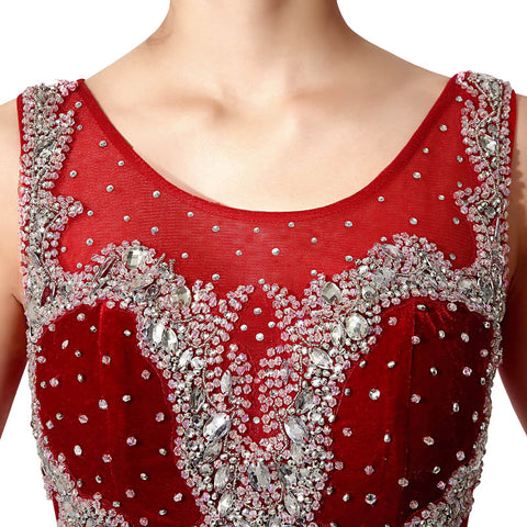 Gorgeous Sleeveless Burgundy Mermaid Gown with Silver Beaded Bodice Prom Dress,XU033
